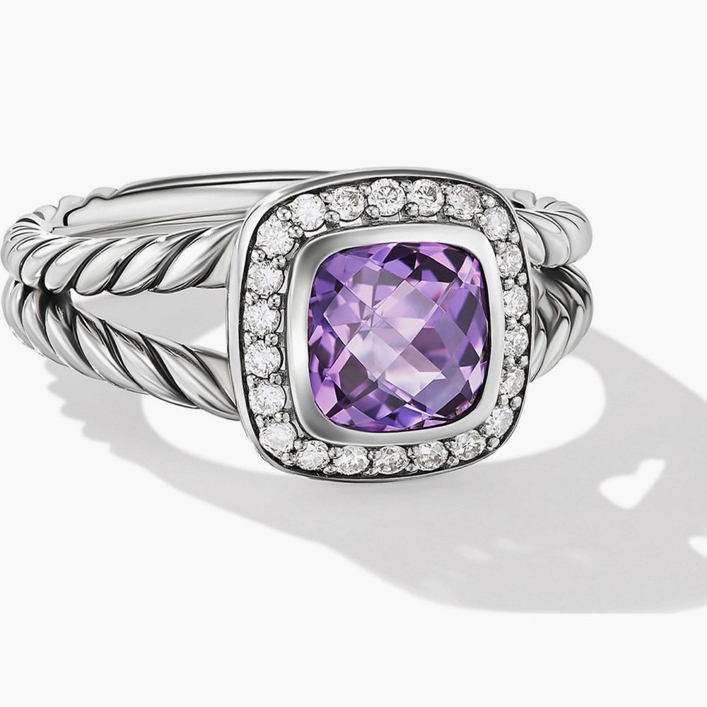 💜 David Yurman Petite Albion Ring Amethyst and Diamonds Size 8 💜